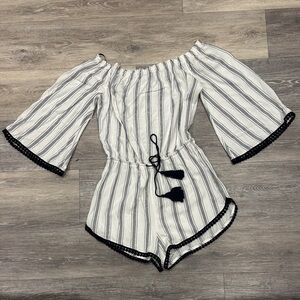 Forever 21 Off-Shoulder Striped Romper - White and Black